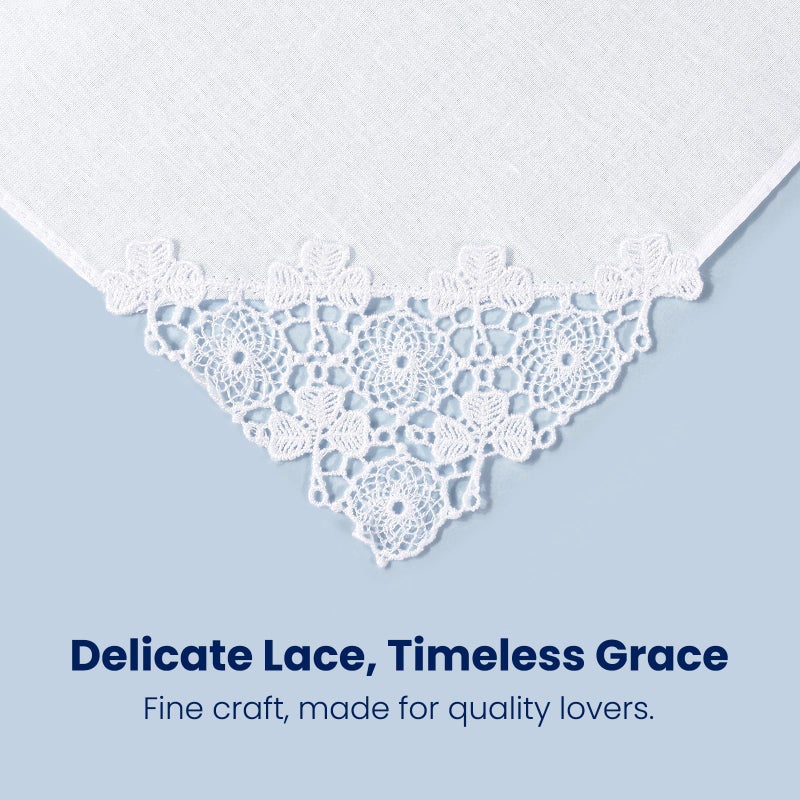 Selected Hanky Women's Cotton Handkerchiefs with Crohet Lace at Corner, Ladies Hankies for Bridal Wedding 6 Pcs Set, Textile Handkerchiefs - Image 3
